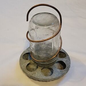 Vintage Ball Mason Jar Chicken Small Animal Metal Feeder w/Copper Hanger Rustic